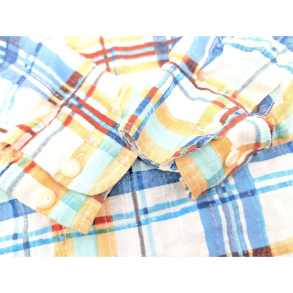 Tommy Bahama Linen Yellow Blue Gingham Plaid Button Down Shirt Size Large - Picture 2 of 9
